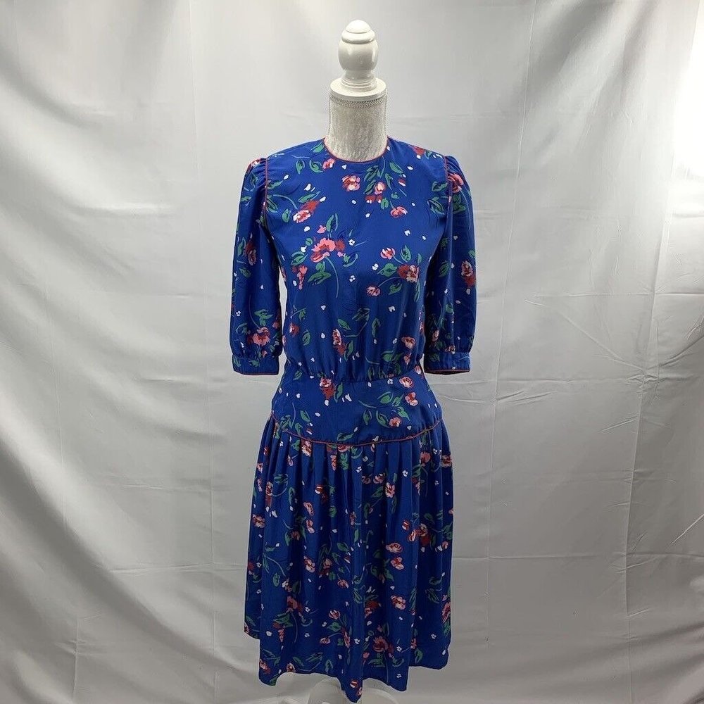 Petites for‎ Maggy Cottagecore Dress Dropped Waist Vintage Floral Button Size 2P